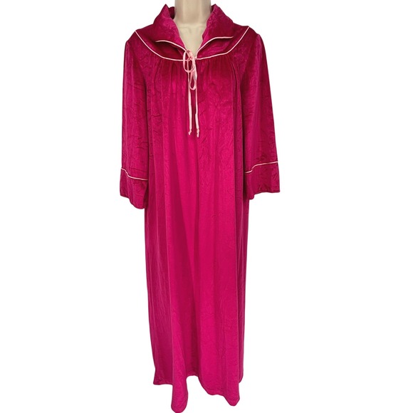 Vintage Monte Carlo Pink Velvet Velour Nightgown Robe Pullover Half Zip Sz M - Picture 2 of 8